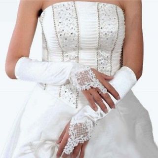 13 Bridal prom ivory Lace Satin bead Satin Fingerless Gloves S34