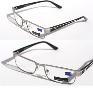 Pablo Zanetti Metal reading glasses slim rectangle Silver +1.50 +2.00 
