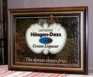 Vtg HAAGEN DAZS Framed Mirror BAR Wall Advertising Sign 16.5x20.5 