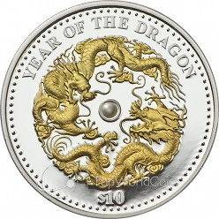 Fiji 2012 10 $ Year of the Dragon Lunar 2012 Pearl Proof Silver Coin