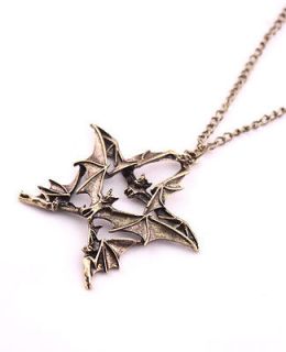   New Fashion Metal Bronze Batman Bats Pendant Long Sweater Necklace