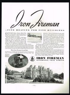1935 Iron Fireman Coal Furnace Boiler Toronto Canada Chorley Park Ad