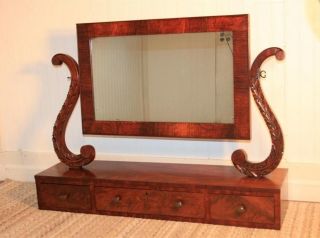   Empire Flamed Mahogany Carved Shaving Stand Vanity Mirror Cheval