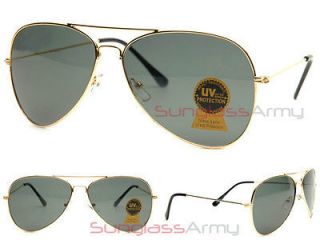 GOLD Frame AVIATOR Sunglasses w/ BLACK GLASS LENS OverSized/Larg​e 