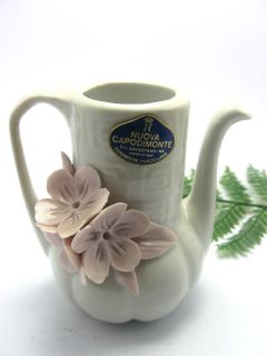   NUOVA CAPODIMONTE Porcelain Small 3 Vase / Pitcher w/Pink Flowers