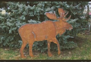 Large 54 Rustic Metal Moose Folk Art Garden Stake   Lodge Look Tin 