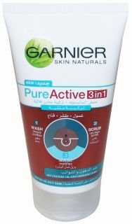 GARNIER Pure Active 3 in 1   Wash, Scrub, Mask u/b