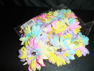 wholesale lot 12 gerbera DAISY flower TYE DYE pastel craft BRIDAL hair 