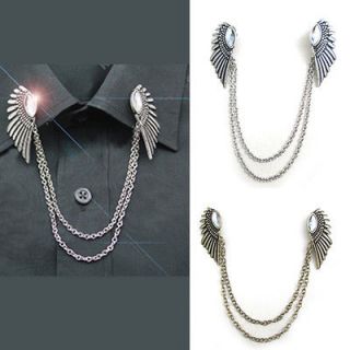   Crystal Rhinestone Chain Shirt Collar Neck Tips Brooch Pin Necklace