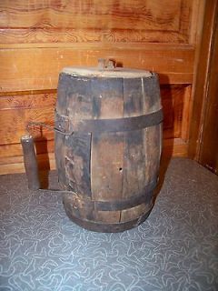 Antique Primitive Wooden Barrel With Lid and Handle