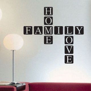 Family Home Love Scrabble Tile Block Vinyl Wall Lettering Game Room 
