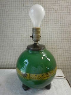   Reverse Painted Glass Sphere Lamp w Molded Feet  Rich Green Color