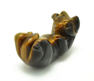 Hand Carved Gemstone Animal Playing Cat   Tigers Eye   For the cat 