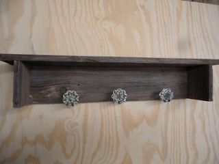 Primitive Barnwood Shelf, made with glass door knobs, large wall shelf
