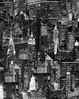   Quarter New York Skyline in Black/White Glitter Cotton Quilting Fabric