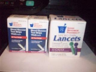 New 100 ct True Track Diabetic Test Strips + 100 FREE LANCETS Exp 