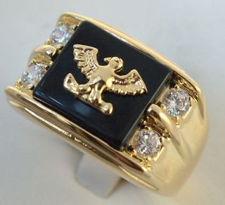 AMERICAN EAGLE black onyx mens ring 14K gold overlay size 10