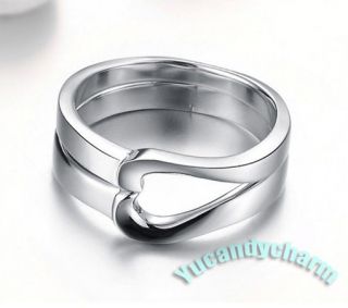   Matching Heart LOVE Couple Lovers Rings SET WHITE GOLD PLATED NEW