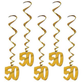 50th Anniversary Party #50 GOLD HANGING WHIRLS DECORATIONS   NEW