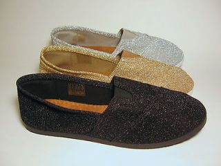 New Classic Canvas Black Silver Glitters Flats Casual Womens Shoes 