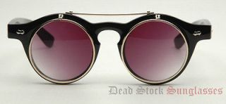  BLACK ROUND FRAME Lennon Flip Up Circle Sunglasses ozzy steampunk
