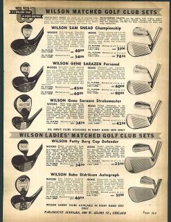 1951 AD Wilson Golf Clubs Babe Didrikson Patty Berg Sam Snead Gene 