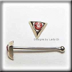 Gold Nose Stud 9kt Triangle With Tiny Red Gem Ring Body Jewelry