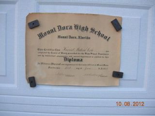 VINTAGE 1928 MOUNT DORA HIGH SCHOOL FLORIDA DIPLOMA HARRIET COLE