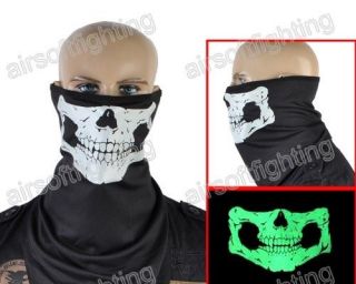 Tactical Glow Skull Polyester&Cotton Half Face Mask/Neck Warmers Black 