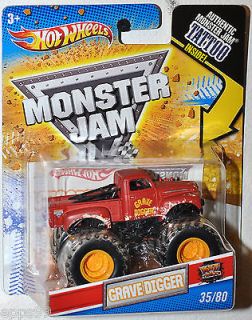   Wheels Monster Jam Tattoo series Grave Digger Red Pickup Truck MOC #35