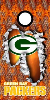 Green Bay Packers Flaming Metal Cornhole Bag Toss Game Wrap Decal Set