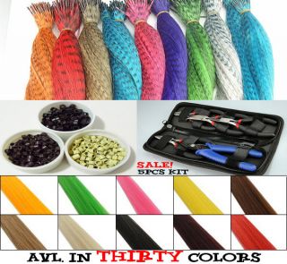 MULTI COLOR Grizzly Neon Solid Feather Hair Extensions Micro Bead Hook 