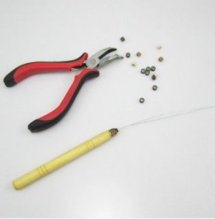 NEW Hair FEATHER Extension TOOLs KIT Pliers Hooks and 100 Silicone 