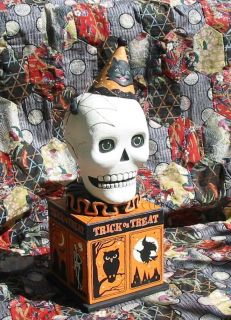 Bethany Lowe Skull on Box Halloween Candy Container Greg Guedel