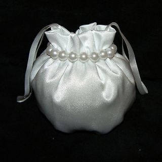 Bridal purse bag purse wedding dress white satin & big pearls first 