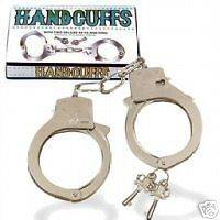 Handcuffs Hand Cuffs Metal Chain Toy Chrome Child Police Silver NEW
