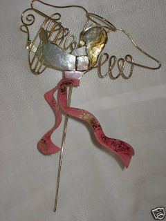 Metal Plant Stick Angel Harp wings Halo shell head arms