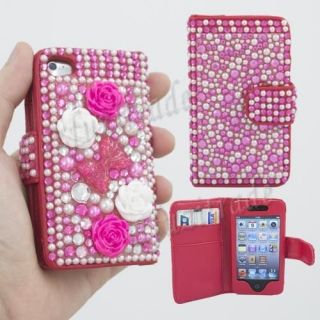 3D Bling Wallet Leather Case Diamond Cover Protector For iPod Touch 4 