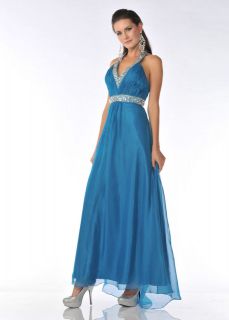   FORMAL EVENING SIMPLE WEDDING MILITARY BALL GOWN HALTER TOP TEAL BLUE