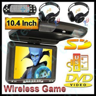 Black 10.4 LITB Flip Down Car HD DVD Player MP4 TFT Monitor Games IR 