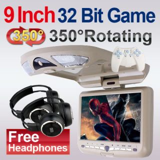   Car Roof Mount Monitor Radio DVD Player+2x Wireless Headphone+Game​s