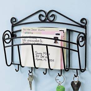   metal scrollwork wall hanging key letter mail holder organizer rack