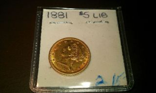 1881 Liberty Head Half Eagle $5 Five Dollar Gold Coin
