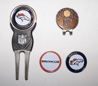 NFL Denver Broncos Hat Clip, GOLF Divot Tool and 3 Ball Markers