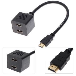 Gold HDMI Male to Dual HDMI Female 1 to 2 Way Y Splitter Cable Adapter 