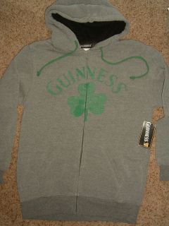 Guinness Beer Shamrock Logo Zip up Hoodie Gray Jacket Shirt