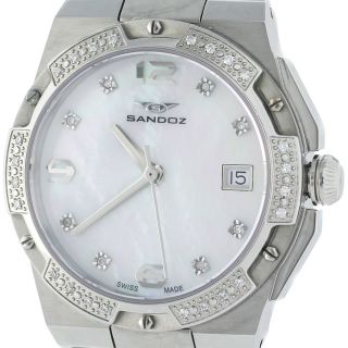 Sandoz Diamond Pink Pearl Stainless Steel Swiss Quartz Ladies Watch