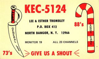 vintage CB radio QSL postcard sword candy cane comic 1970s North 
