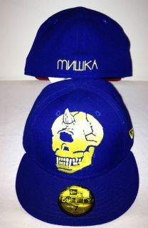 New Era 59Fifty Mishka Simon Blue Cap Hat MNWKA Yellow Skull Horn RARE 