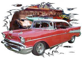   Red Chevy Bel Air c Custom Hot Rod Diner T Shirt 57, Muscle Car Tees